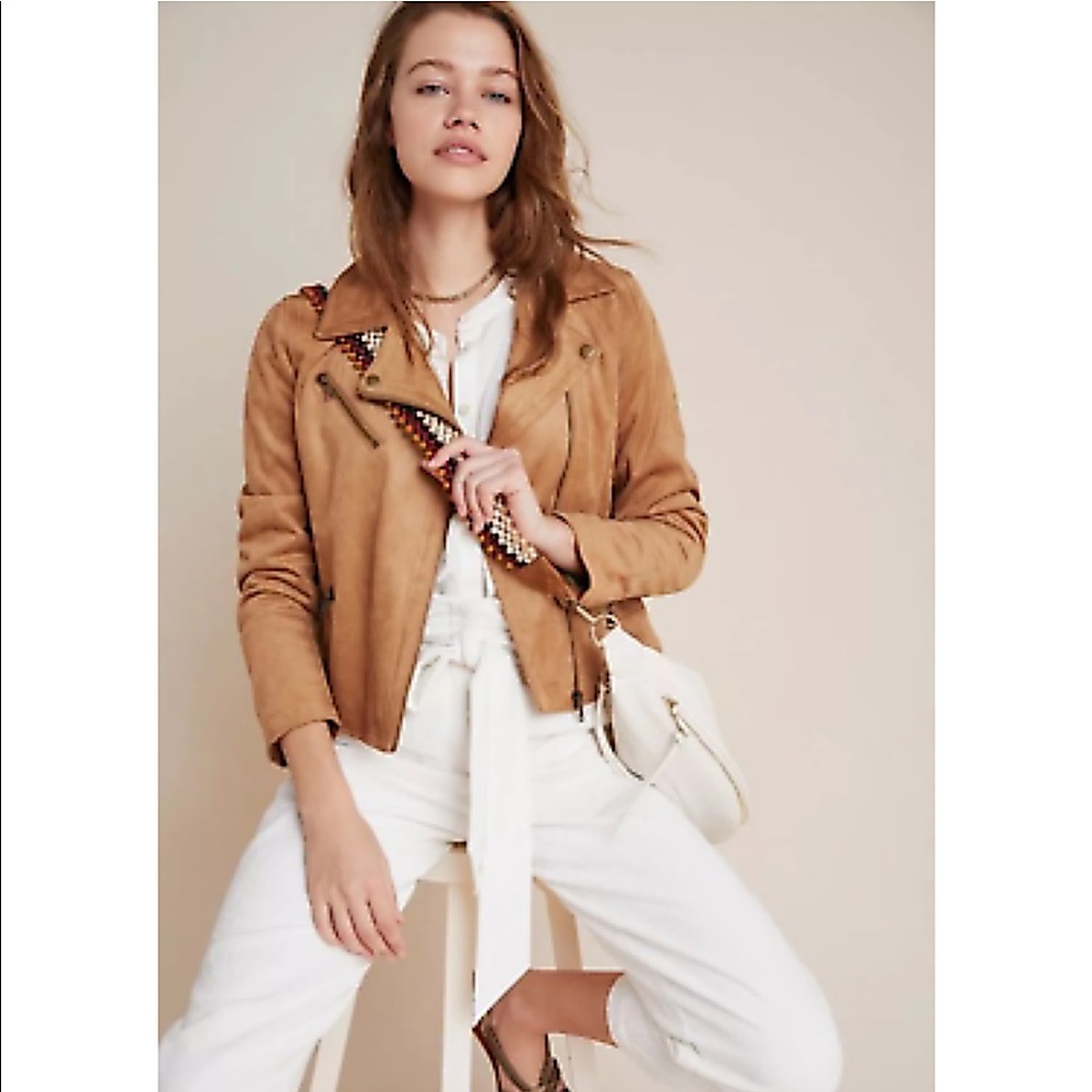 Micro Suede Vegan Leather Beige Moto Crop Jacket